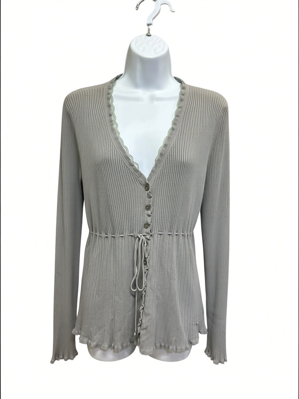 Point Zero Nicole Benisti Ribbed Knit Cardigan Gray Size L